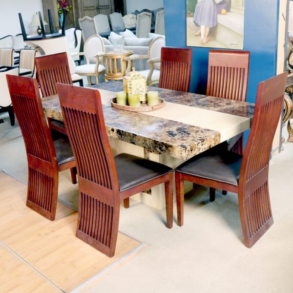 Elegant Channel Back Chairs and Rectangular Marble Table - Image 2