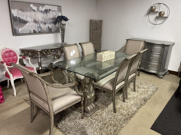 Italian Louis XVI Dining Chairs with Glass Top Table - Image 4