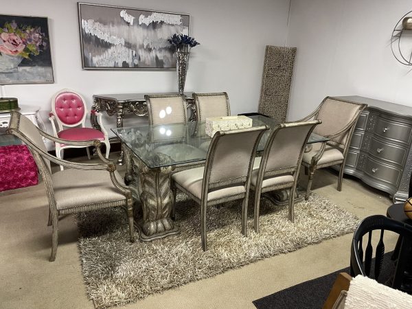 Italian Louis XVI Dining Chairs with Glass Top Table - Image 3