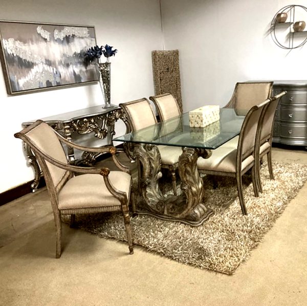 Italian Louis XVI Dining Chairs with Glass Top Table - Image 2